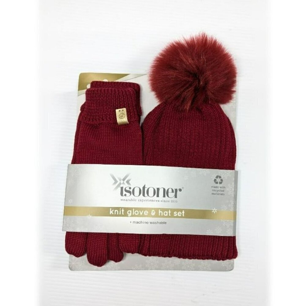 Isotoner Signature Women's Knit Beanie Hat & Glove Set Chili Pepper O/S MSRP $39